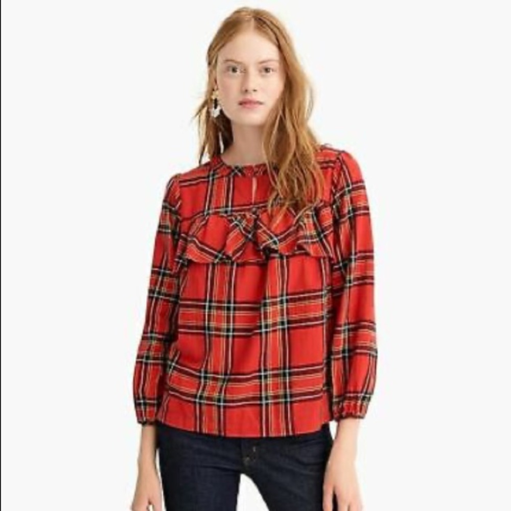 J. Crew Red Flannel Ruffled Top